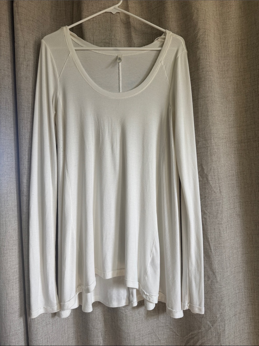 Free People Cream Long Sleeve Scoop Neck Top